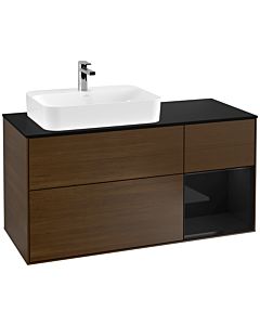 Villeroy und Boch Finion Waschtischunterschrank F402PHGN 120cm, Abdeckplatte black matt, Regal rechts Glossy Black Lacquer, Walnut veneer