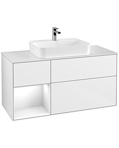 Villeroy und Boch Finion Villeroy und Boch F411GFGF 120cm, plaque de finition blanc mat, étagère gauche laqué blanc brillant, laqué blanc brillant