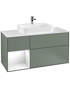 Villeroy und Boch Finion Villeroy und Boch Finion F411GFGM 120cm, cover plate white matt, shelf left Glossy white lacquer, Olive Matt Lacquer