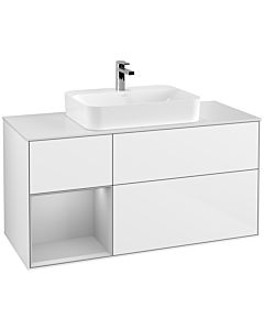 Villeroy und Boch Finion Villeroy und Boch F411GJGF 120cm, plaque de recouvrement blanc mat, étagère gauche gris clair mat, laqué blanc brillant