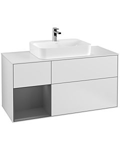 Villeroy und Boch Finion Waschtischunterschrank F411GKMT 120cm, Abdeckplatte white matt, Regal links Anthracite matt, White matt lacquer