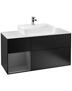 Villeroy und Boch Finion Villeroy und Boch F411GKPD 120cm, plaque de recouvrement blanc mat, étagère gauche anthracite mat, laqué noir mat