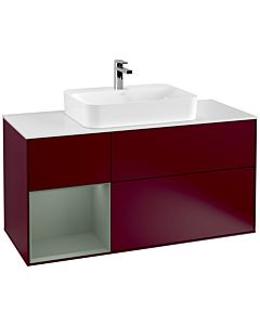 Villeroy und Boch Finion Villeroy und Boch F411GMHB 120cm, plaque de finition blanc mat, étagère à gauche Olive Matt Lacquer , Peony Matt