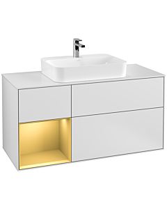 Villeroy und Boch Finion Villeroy und Boch F411HFMT 120cm, plaque de recouvrement blanc mat, étagère gauche or mat, laqué blanc mat