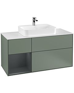 Villeroy und Boch Finion Villeroy und Boch F411HGGM 120cm, plaque de finition blanc mat, étagère gauche Midnight Blue Matt Lacquer , Olive Matt Lacquer