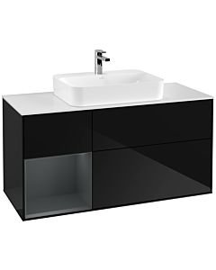 Villeroy und Boch Finion Waschtischunterschrank F411HGPH 120cm, Abdeckplatte white matt, Regal links Midnight Blue Matt Lacquer, Glossy Black Lacquer