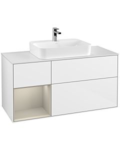 Villeroy und Boch Finion Villeroy und Boch F411HHGF 120cm, plaque de finition blanc mat, étagère à gauche Sand Matt Lacquer , laqué blanc brillant