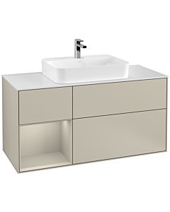 Villeroy und Boch Finion Villeroy und Boch F411HHHH 120cm, plaque de finition blanc mat, étagère à gauche Sand Matt Lacquer , Sand Matt Lacquer