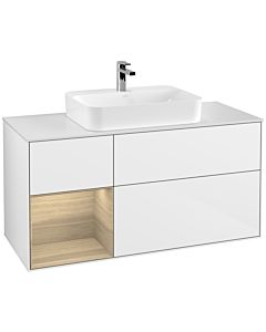 Villeroy und Boch Finion Villeroy und Boch F411PCGF 120cm, plaque de finition blanc mat, étagère à gauche Oak Veneer , laqué blanc brillant