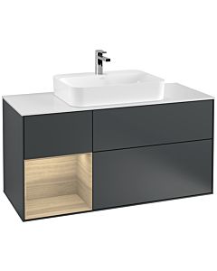 Villeroy und Boch Finion Villeroy und Boch F411PCHG 120cm, plaque de finition blanc mat, étagère à gauche Oak Veneer , Midnight Blue Matt Lacquer