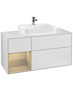 Villeroy und Boch Finion Waschtischunterschrank F411PCMT 120cm, Abdeckplatte white matt, Regal links Oak Veneer, White matt lacquer