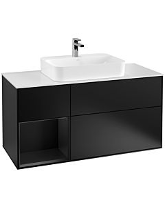 Villeroy und Boch Finion Villeroy und Boch F411PDPD 120cm, plaque de recouvrement blanc mat, étagère gauche laqué noir mat, laqué noir mat