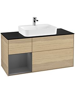 Villeroy und Boch Finion Villeroy und Boch F412GKPC 120cm, plaque de finition noir mat, étagère gauche anthracite mat, Oak Veneer