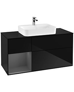 Villeroy und Boch Finion Villeroy und Boch F412GKPH 120cm, plaque de finition noir mat, étagère gauche anthracite mat, Glossy Black Lacquer