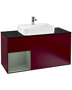 Villeroy und Boch Finion Villeroy und Boch F412GMHB 120cm, plaque de finition noir mat, étagère gauche Olive Matt Lacquer , Peony Matt