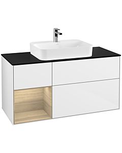 Villeroy und Boch Finion Villeroy und Boch F412PCGF 120cm, plaque de finition noir mat, étagère gauche Oak Veneer , laqué blanc brillant