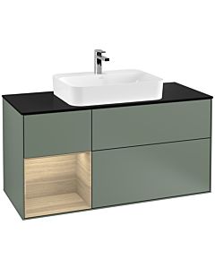 Villeroy und Boch Finion Villeroy und Boch F412PCGM 120cm, plaque de finition noir mat, étagère gauche Oak Veneer , Olive Matt Lacquer