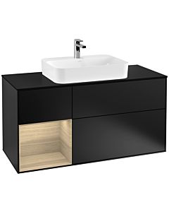 Villeroy und Boch Finion Villeroy und Boch F412PCPD 120cm, plaque de finition noir mat, étagère gauche Oak Veneer , laqué noir mat