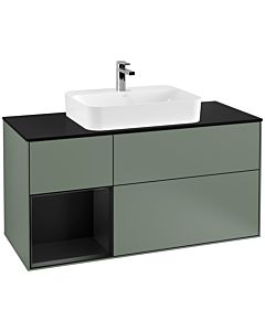 Villeroy und Boch Finion Waschtischunterschrank F412PDGM 120cm, Abdeckplatte black matt, Regal links Black matt lacquer, Olive Matt Lacquer