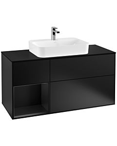Villeroy und Boch Finion Villeroy und Boch F412PDPD 120cm, plaque de finition noir mat, étagère gauche laqué noir mat, laqué noir mat