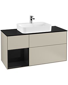 Villeroy und Boch Finion Villeroy und Boch F412PHHH 120cm, plaque de finition noir mat, étagère gauche Glossy Black Lacquer , Sand Matt Lacquer