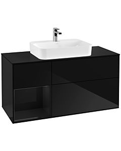 Villeroy und Boch Finion Villeroy und Boch F412PHPH 120cm, plaque de finition noir mat, étagère gauche Glossy Black Lacquer , Glossy Black Lacquer