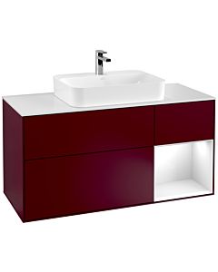 Villeroy und Boch Finion Villeroy und Boch F421GFHB 120cm, plaque de finition blanc mat, étagère à droite laqué blanc brillant, Peony Matt