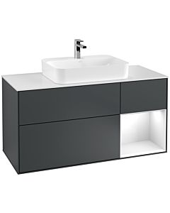 Villeroy und Boch Finion Villeroy und Boch Finion F421GFHG 120cm, cover plate white matt, shelf on the right Glossy white lacquer, midnight Blue Matt Lacquer