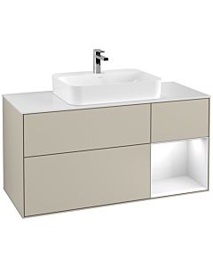 Villeroy und Boch Finion Waschtischunterschrank F421GFHH 120cm, Abdeckplatte white matt, Regal rechts Glossy white lacquer, Sand Matt Lacquer