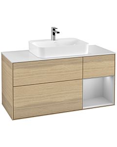 Villeroy und Boch Finion Waschtischunterschrank F421GJPC 120cm, Abdeckplatte white matt, Regal rechts Light grey matt, Oak Veneer