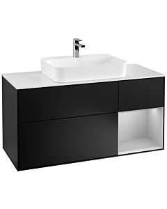 Villeroy und Boch Finion Waschtischunterschrank F421GJPD 120cm, Abdeckplatte white matt, Regal rechts Light grey matt, Black matt lacquer
