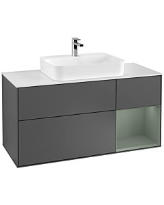 Villeroy und Boch Finion Villeroy und Boch F421GMGK 120cm, plaque de finition blanc mat, étagère à droite Olive Matt Lacquer , anthracite mat