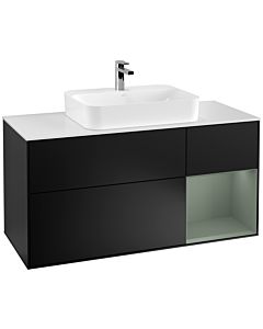 Villeroy und Boch Finion Villeroy und Boch F421GMPD 120cm, plaque de recouvrement blanc mat, étagère à droite Olive Matt Lacquer , laqué noir mat