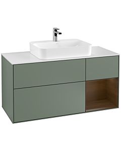 Villeroy und Boch Finion Villeroy und Boch F421GNGM 120cm, plaque de recouvrement blanc mat, étagère droite placage Olive Matt Lacquer , Olive Matt Lacquer