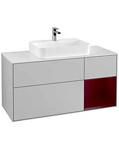 Villeroy und Boch Finion Waschtischunterschrank F421HBGJ 120cm, Abdeckplatte white matt, Regal rechts Peony, Light grey matt