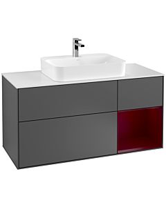 Villeroy und Boch Finion Waschtischunterschrank F421HBGK 120cm, Abdeckplatte white matt, Regal rechts Peony, Anthracite matt