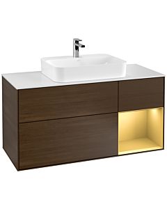 Villeroy und Boch Finion Villeroy und Boch F421HFGN 120cm, plaque de finition blanc mat, étagère droite or mat, placage noyer