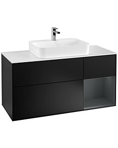 Villeroy und Boch Finion Waschtischunterschrank F421HGPD 120cm, Abdeckplatte white matt, Regal rechts Midnight Blue Matt Lacquer, Black matt lacquer