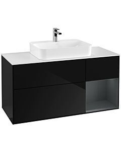 Villeroy und Boch Finion Waschtischunterschrank F421HGPH 120cm, Abdeckplatte white matt, Regal rechts Midnight Blue Matt Lacquer, Glossy Black Lacquer