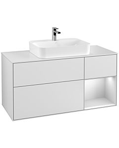 Villeroy und Boch Finion Waschtischunterschrank F421MTMT 120cm, Abdeckplatte white matt, Regal rechts White matt lacquer, White matt lacquer