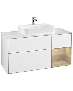 Villeroy und Boch Finion Villeroy und Boch F421PCGF 120cm, plaque de finition blanc mat, étagère à droite Oak Veneer , laqué blanc brillant