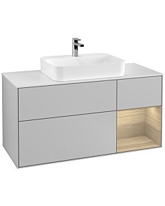 Villeroy und Boch Finion Villeroy und Boch F421PCGJ 120cm, plaque de finition blanc mat, étagère à droite Oak Veneer , gris clair mat