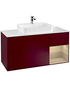 Villeroy und Boch Finion Waschtischunterschrank F421PCHB 120cm, Abdeckplatte white matt, Regal rechts Oak Veneer, Peony Matt