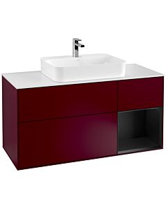 Villeroy und Boch Finion Villeroy und Boch F421PDHB 120cm, plaque de finition blanc mat, étagère à droite laqué noir mat, Peony Matt