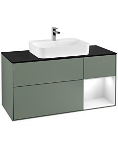 Villeroy und Boch Finion Villeroy und Boch F422GFGM 120cm, couvercle noir mat, étagère à droite Laque blanc brillant, Olive Matt Lacquer