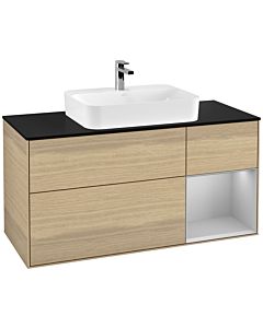 Villeroy und Boch Finion Waschtischunterschrank F422GJPC 120cm, Abdeckplatte black matt, Regal rechts Light grey matt, Oak Veneer