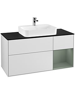 Villeroy und Boch Finion Villeroy und Boch F422GMMT 120cm, plaque de finition noir mat, étagère à droite Olive Matt Lacquer , laqué blanc mat