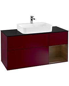 Villeroy und Boch Finion Villeroy und Boch F422GNHB 120cm, couvercle noir mat, étagère droite placage noyer, Peony Matt