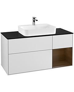 Villeroy und Boch Finion Villeroy und Boch Finion F422GNMT 120cm, cover plate black matt, shelf on the right walnut veneer, white matt lacquer