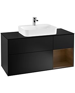 Villeroy und Boch Finion Waschtischunterschrank F422GNPD 120cm, Abdeckplatte black matt, Regal rechts Walnut veneer, Black matt lacquer